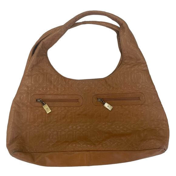 Donald J. Pliner Quilted Leather Double Handle Hobo Handbag Tan Large ASIS - Picture 4 of 11